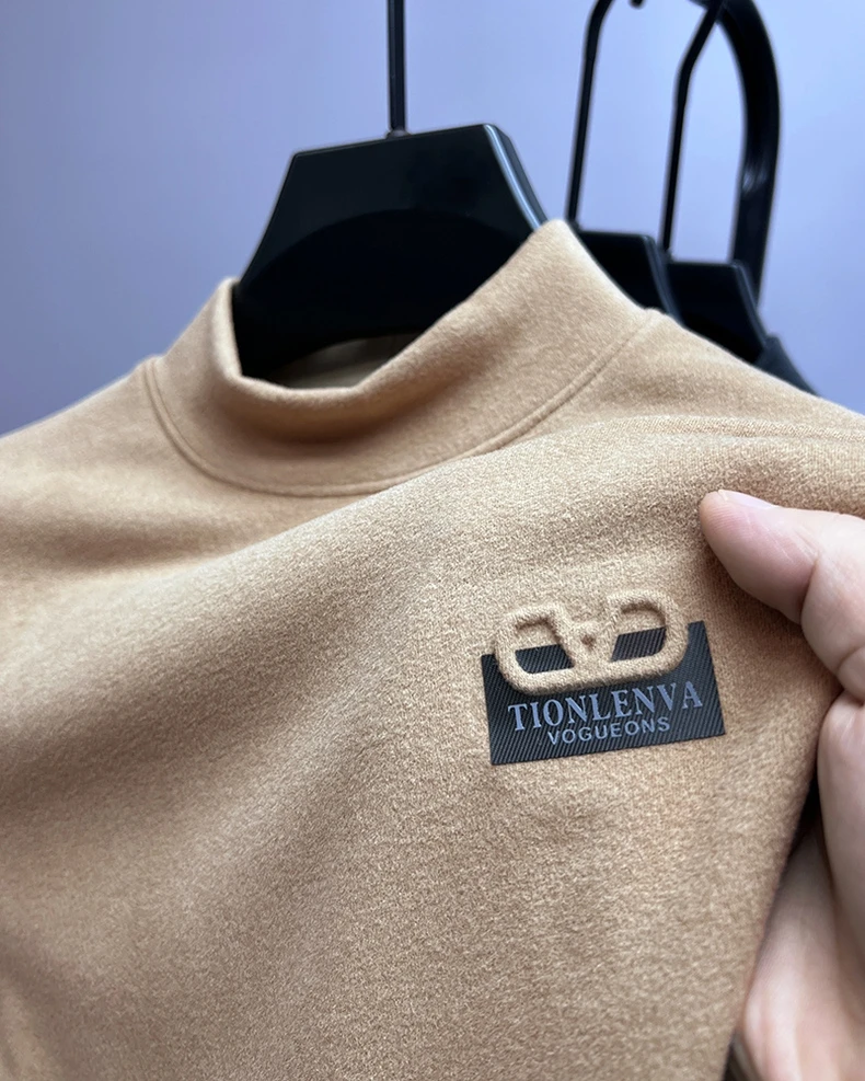 Луксозна марка двустранен плюшен тениска с дълъг ръкав, мъжки топлото есенно-зимния пуловер с кръгло деколте, модерен монтиране топ