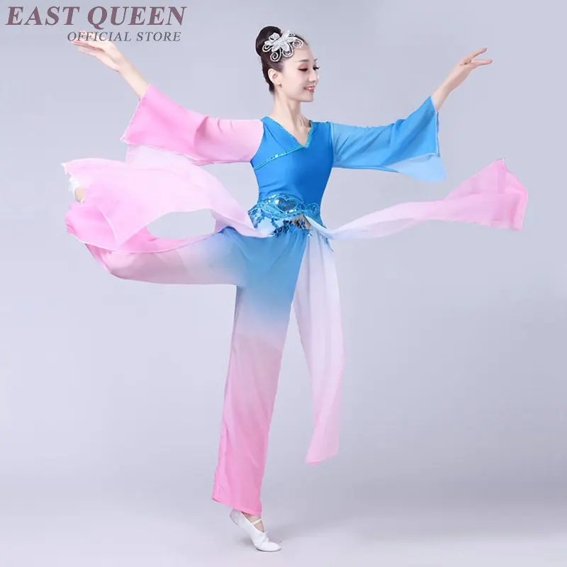 Китайски народен танцов костюм Китайски Класически Танцови костюми Янко Водни ръкави Китайски Костюм Фея XXXL FF018 YQ