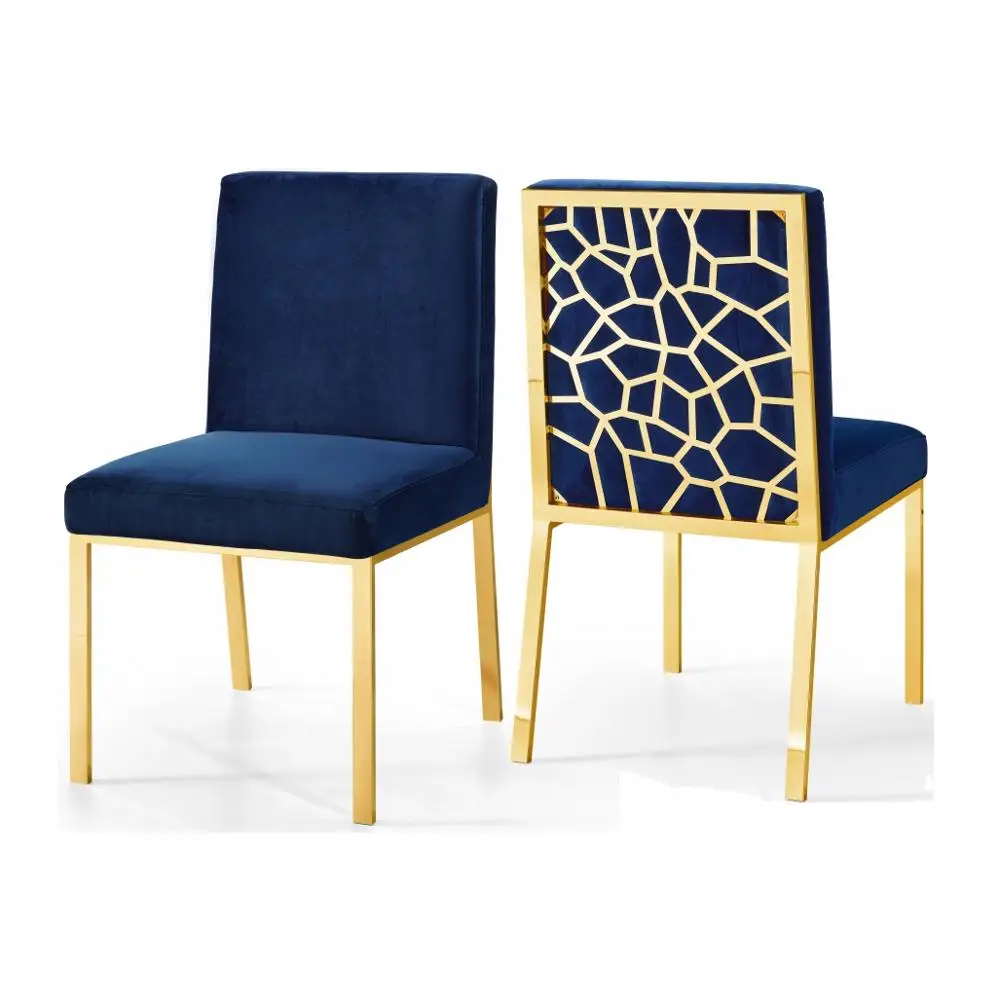 Модерна синьо-сиво Кадифе стол за Хранене, Луксозна Реколта Мебели за всекидневна, Златна, Сребърна Метална Стъбло, Домашен Ресторант