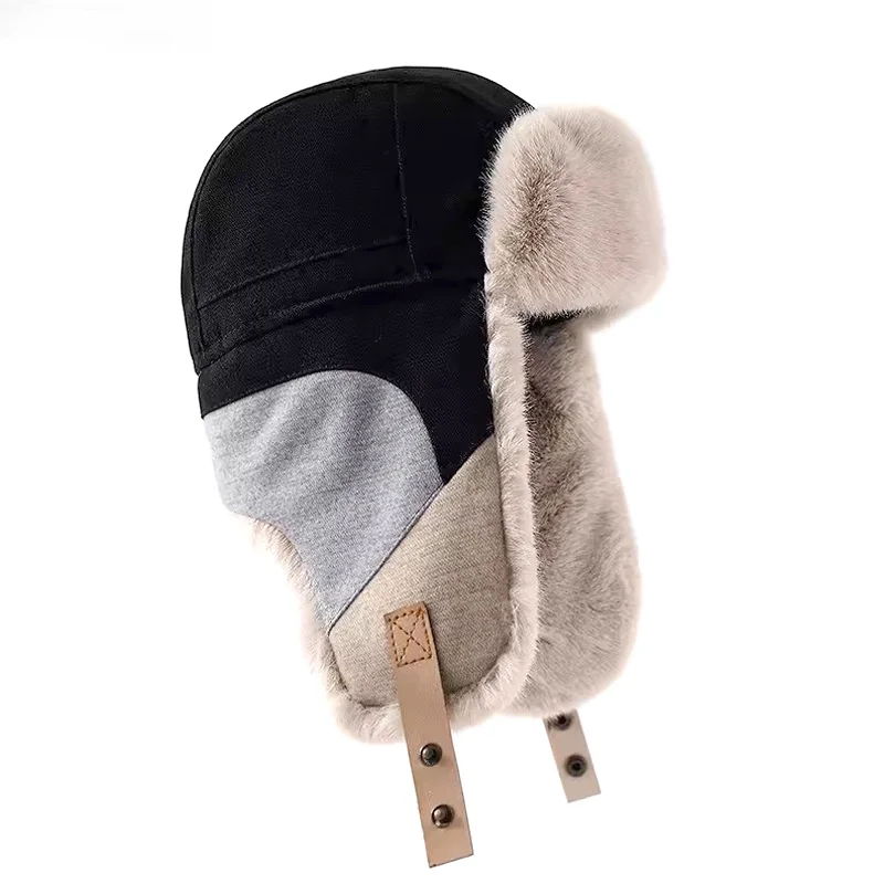 Мода Плюс Кадифе хет-бомбер за жени и мъже, Дебела топла руска кожа шапка, колоездене главни-те за защита на ушите, вятър и студ