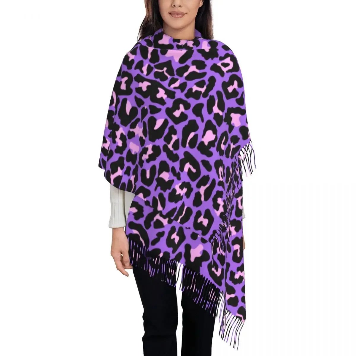 Неоново-лилаво и розово леопардовый шал с бесшовным модел, дамски модни зимни шал, тайна с пискюли под формата на леопард