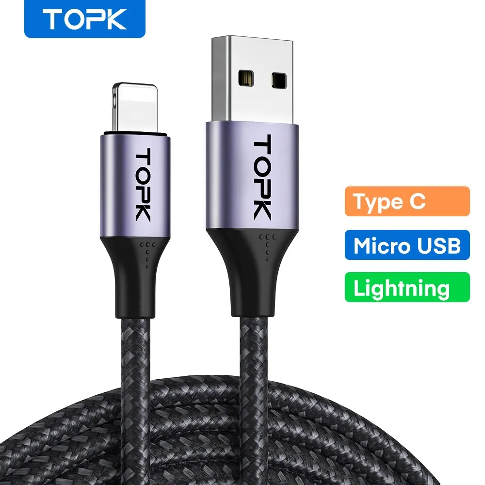 TOPK 3A Micro USB Type C Зарядно Устройство За Телефон, Кабел за зареждане Бързо Зареждане на Кабели за Мобилни Телефони Тел за Xiaomi Redmi Note 10 9