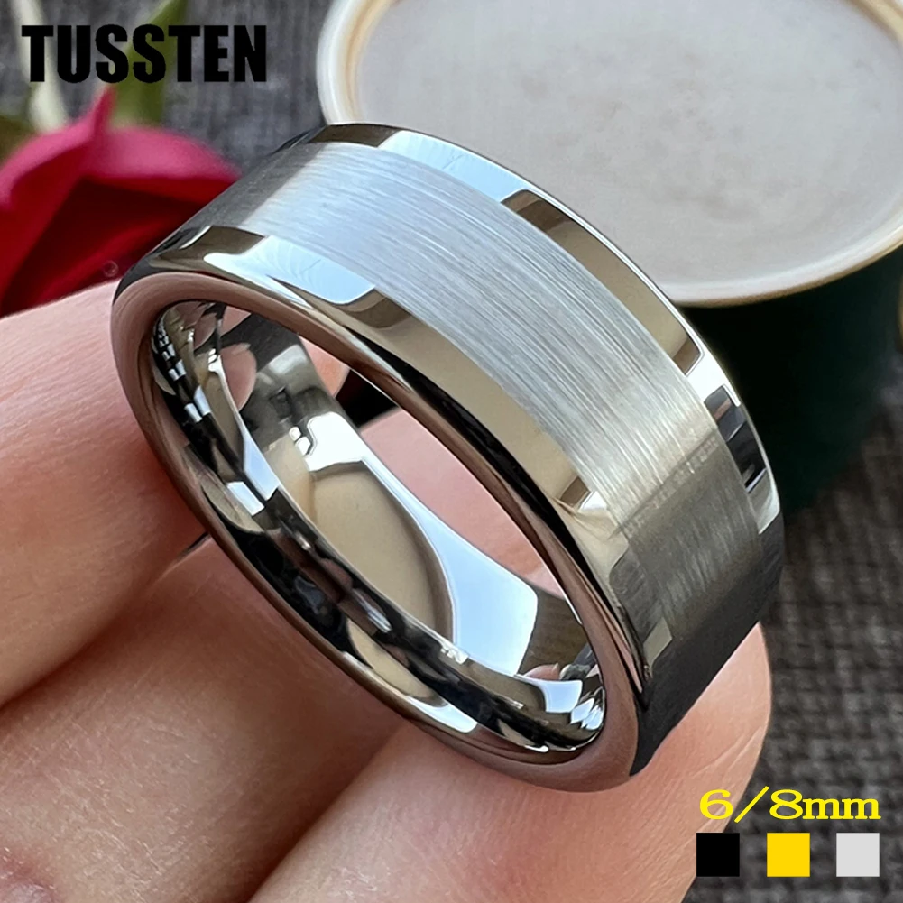 Директна доставка TUSSTEN 6 мм/8 мм Полированное матова плоска годежен пръстен Вольфрамовое Мъжки Женски пръстен Удобна за кацане