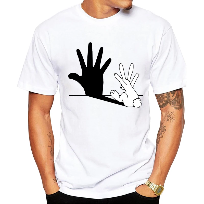 TEEHUB Fashion Смешни Hand Мъжка тениска С Принтом Сянката на Ръката Заек, Хипстерские Тениски С Къс Ръкав, Ежедневни тениски, Базова Тениска