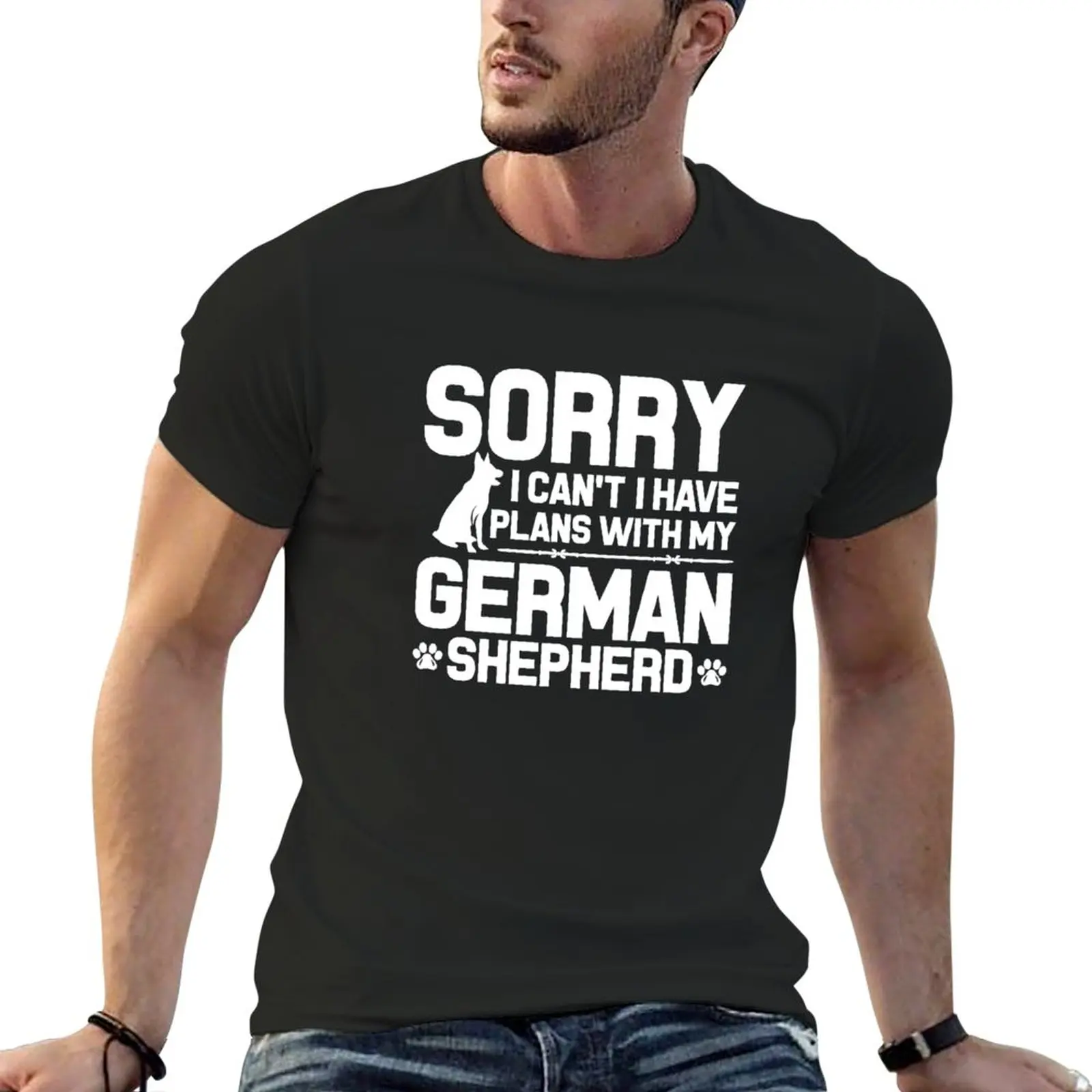 Съжалявам, аз не мога, имам планове С моята тениска Немски овчарки, обикновена тениска, забавна тениска, тениски за мъже, опаковка