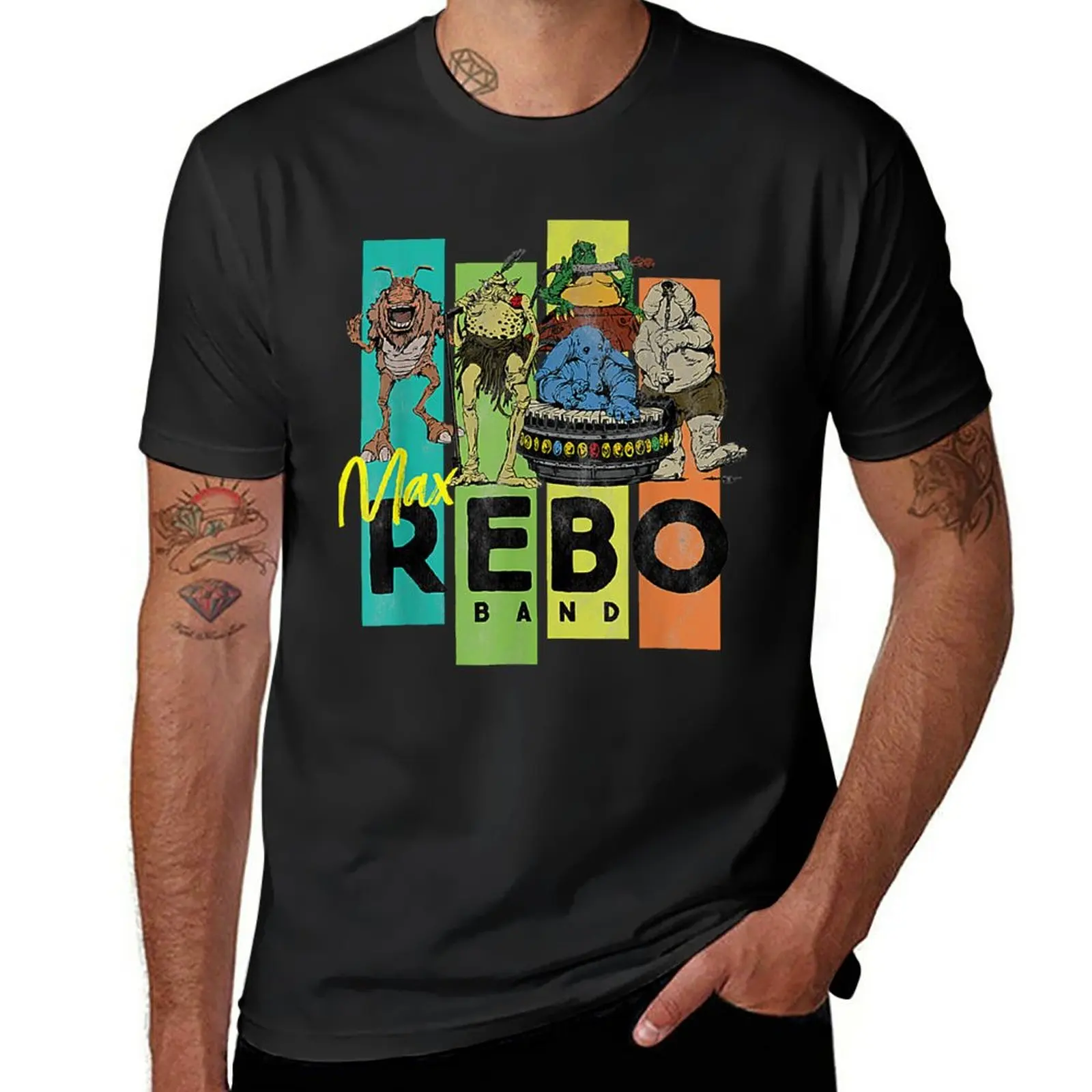 Нова реколта на живо тениска Aliens Max Rebo Band, забавни тениски, тениска нова версия, мъжка тениска с изображение