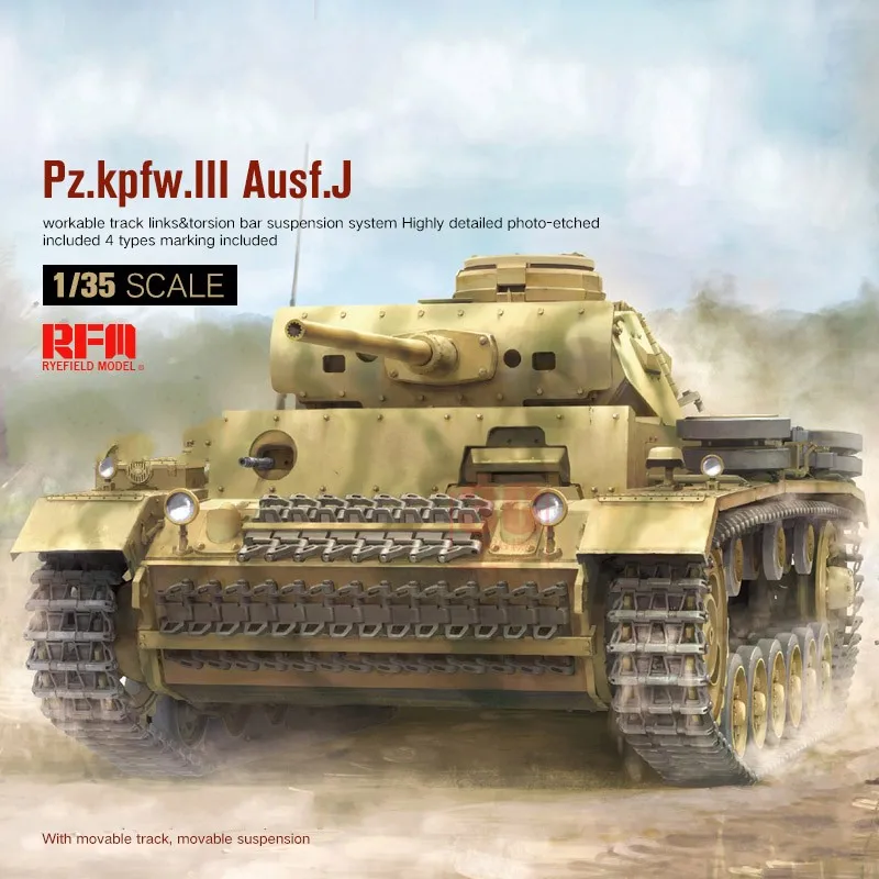 Ryefield-модел RM5070 1/35 немски Pz.Kpfw.III Ausf.J резервоар с активна верижната окачване възли за военна модели Хоби, Направи си сам