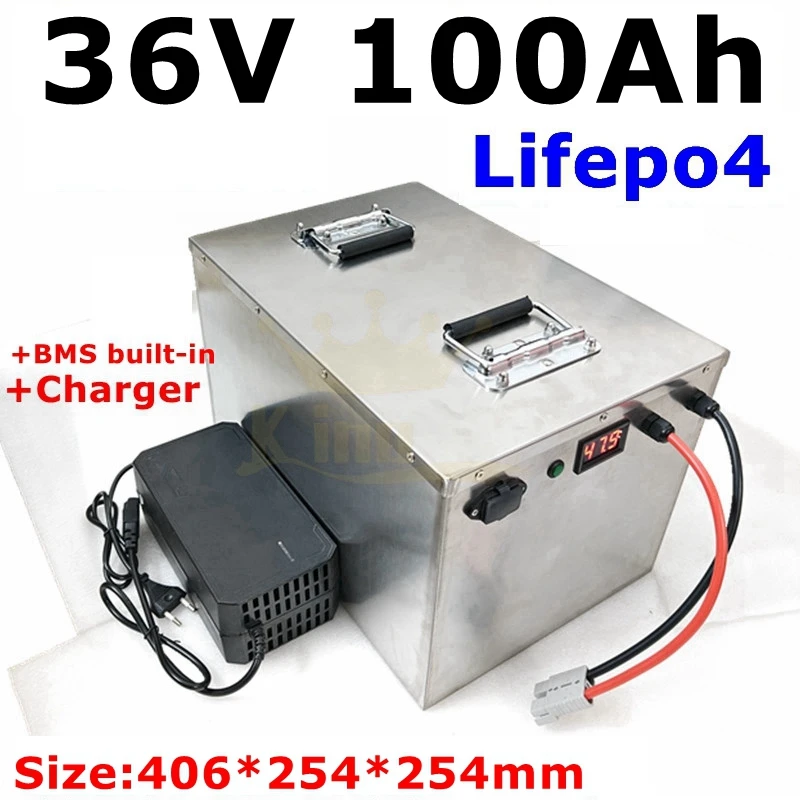 водоустойчив 36V 100Ah lifepo4 литиева батерия BMS с bluetooth за електронно мотопед, велосипед, скутери, три колела под наем, UPS, превозното средство + 10A зарядно устройство