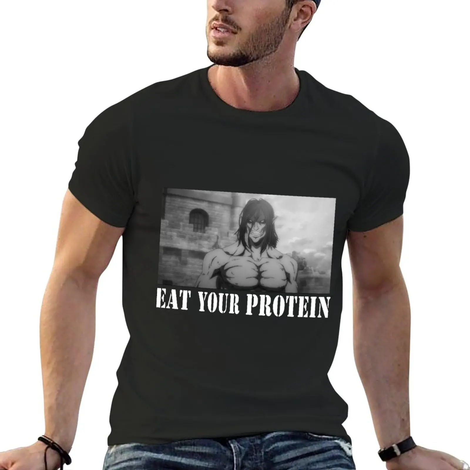 Тениска eat your protein attack, летни блузи, эстетичная дрехи, реколта тениска бързосъхнеща тениска, прости черни тениски, мъжки