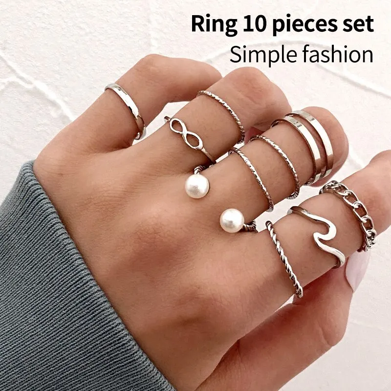 Пръстен от сплав в стил пръстени, определени от 10 теми, перлена геометрично посеребренное вграден пръстен във формата на сърце, Творческа прост пръстен за свързване