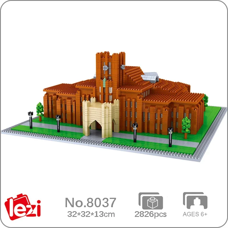 Lezi 8037 World Architecture Tokyo University College School 3D Mini Diamond Blocks Bricks Строителна играчка за деца, Подарък без кутия