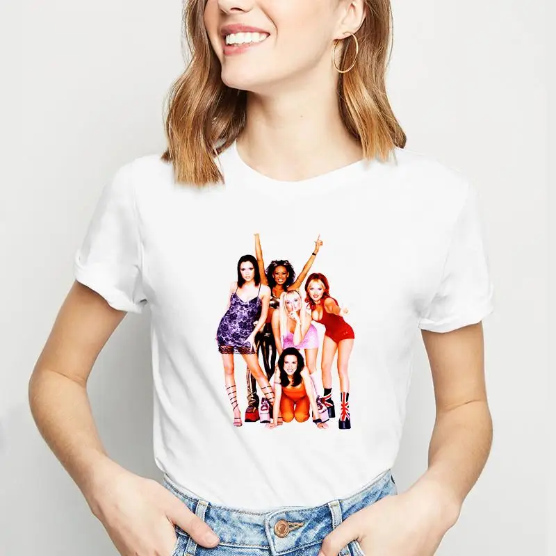 Тениска със Забавна Шарките на Spice Girls, Женска Тениска с Аниме В Същия Стил, Дамски Укороченная Двойка, Унисекс, Носталгични Букви, на Хладно