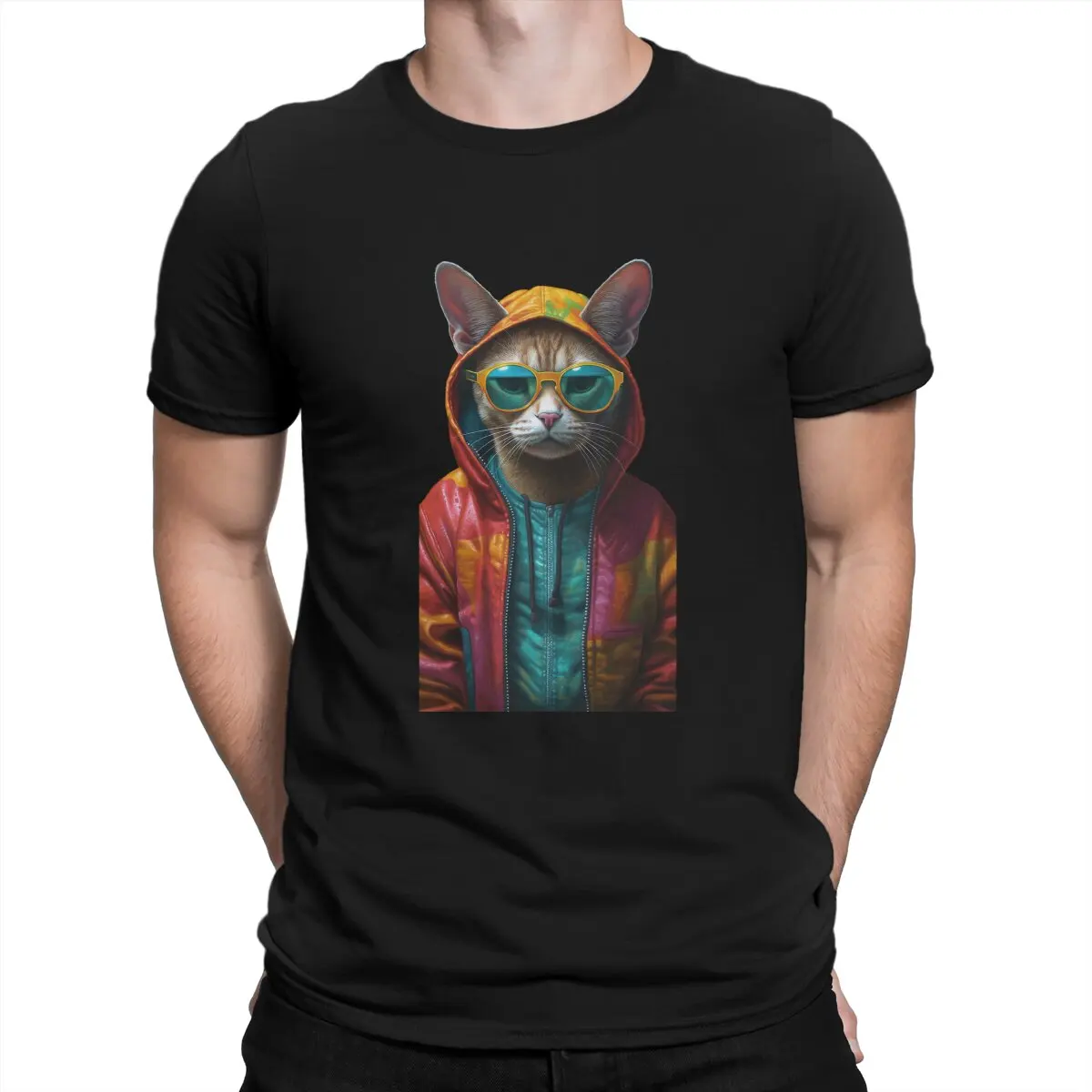 Jacket Cat най-Новата тениска за мъже, на хладно яке Котка в стил хип-хоп, тениска, от чист памук, с кръгло деколте, отличителна подарък дрехи, градинска облекло
