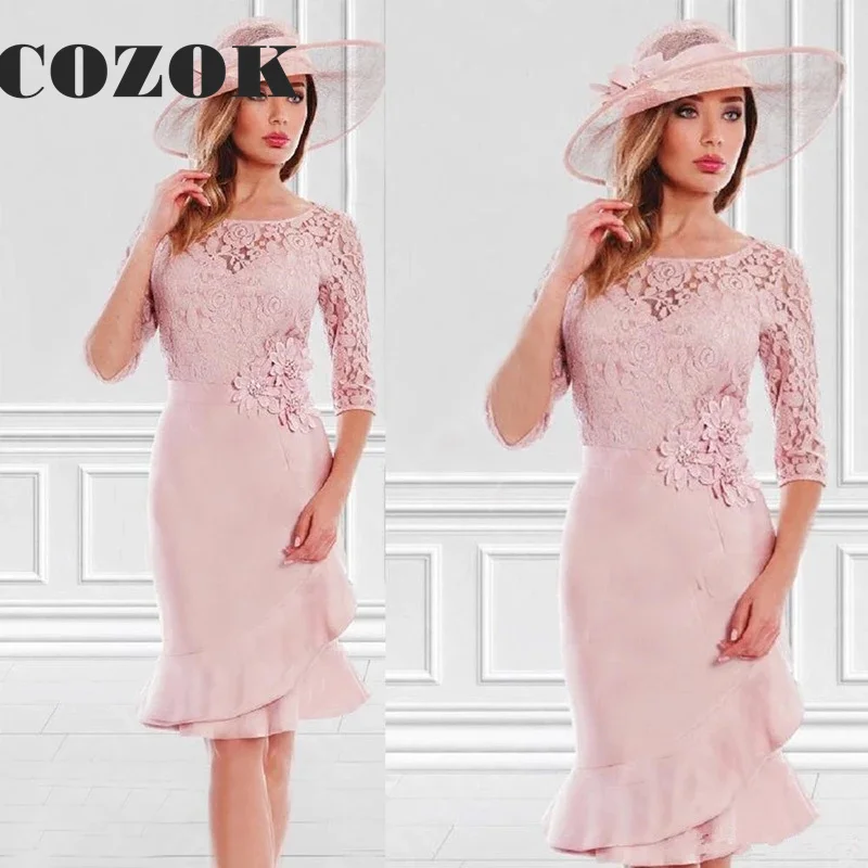 Къси Розови Дантелени рокли с русалочкой, Нови Очарователни рокли за майката на булката с дължина до коляното, рокли за майките на сватбата SX65