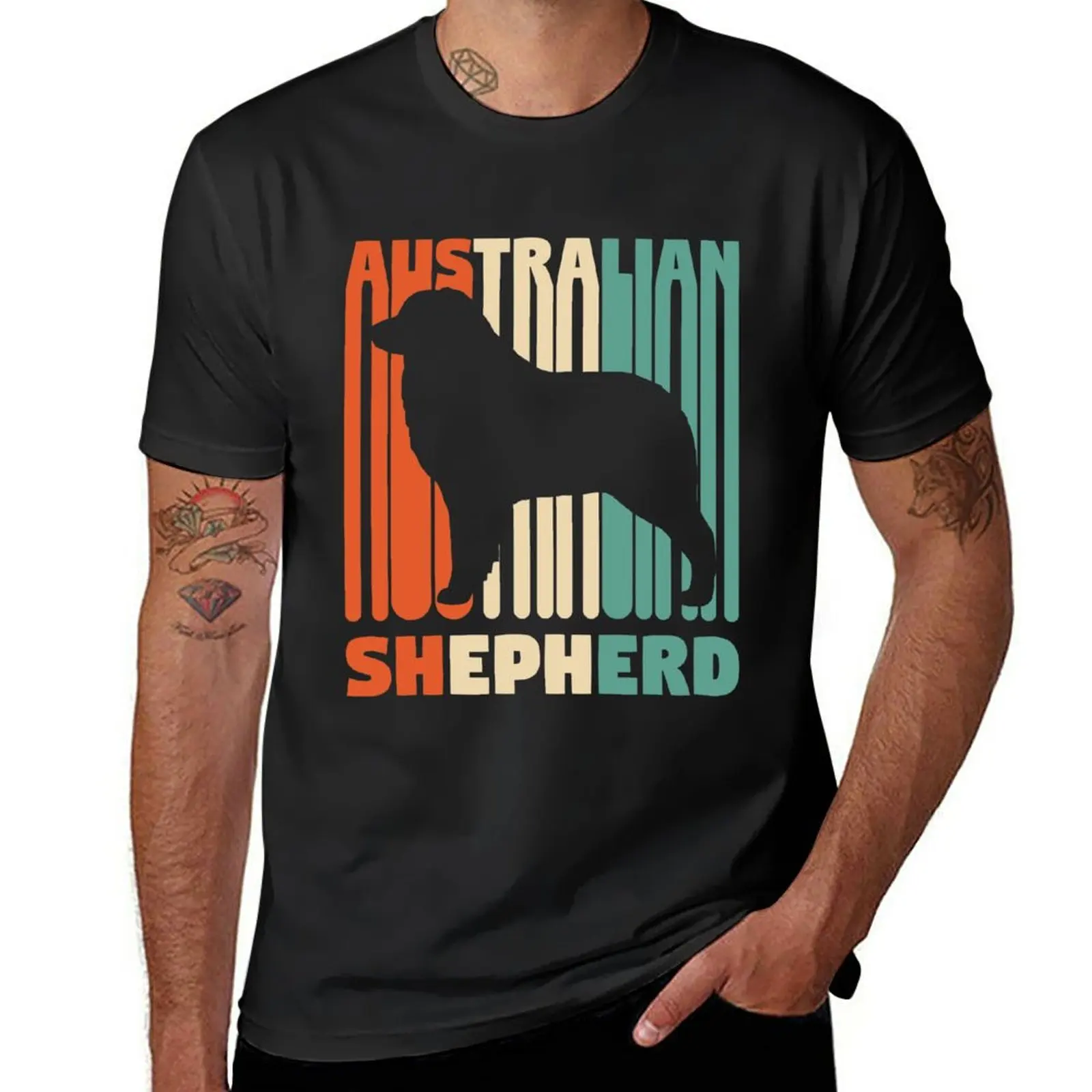 Реколта тениска Australian Shepherd в ретро стил, Подарък тениска Australian Shepherd, скъпа дрехи С Къс ръкав, прости черни тениски за мъже
