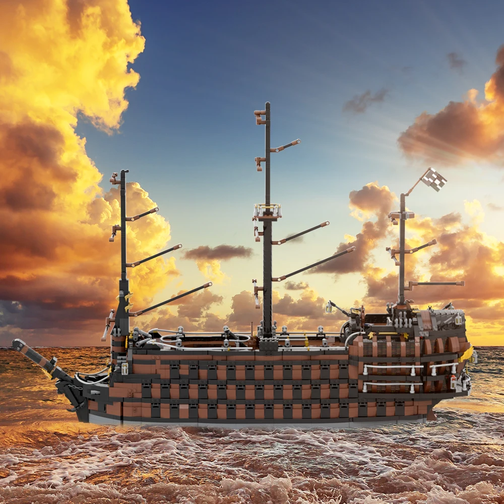 MOC Кафяв Пиратски кораб Строителни блокове Средновековен пиратски кораб Отмъщението на един Военен кораб, Яхта, Модел Тухли Играчки, Детски подаръци за рожден ден