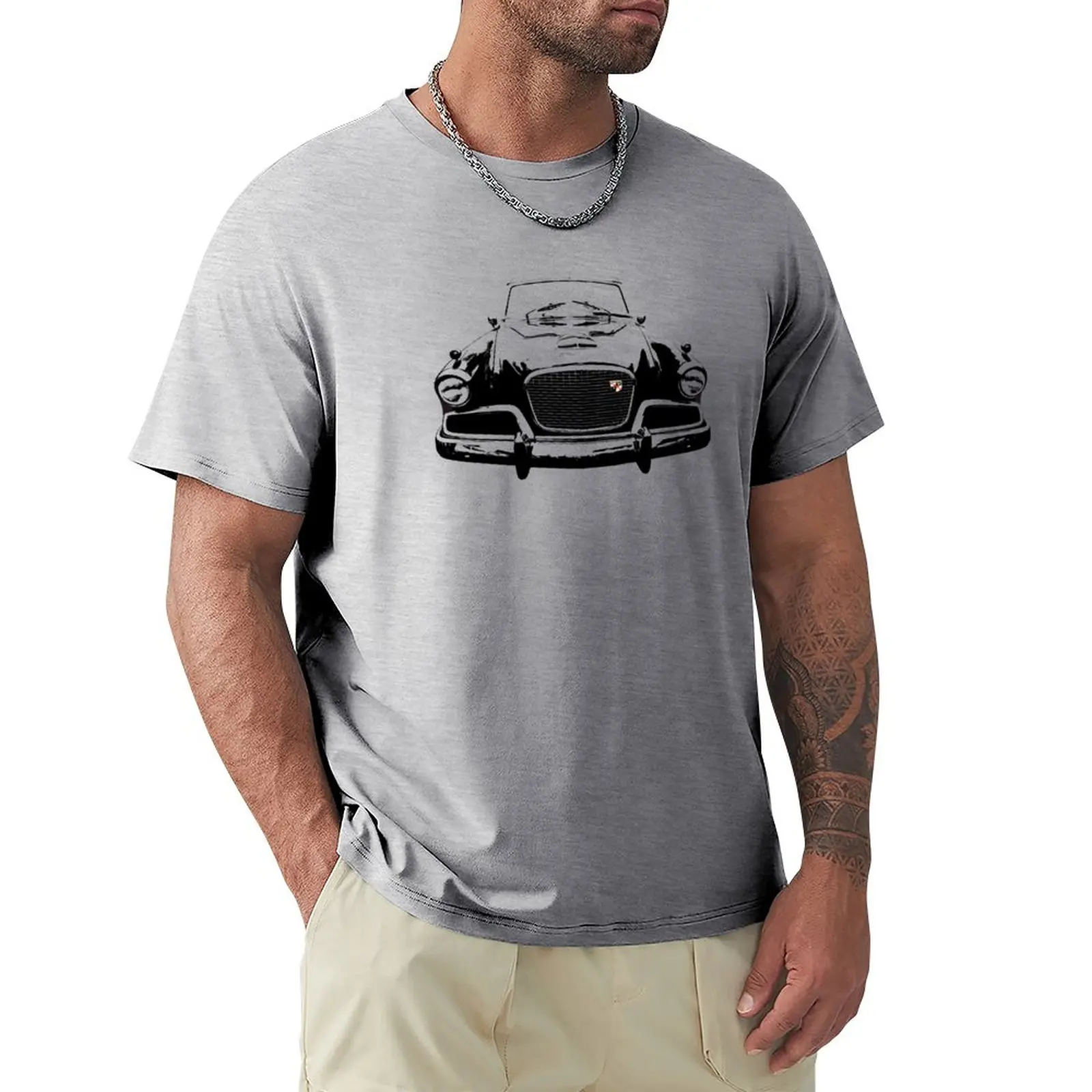 Studebaker Golden Hawk, моноблок американски класически автомобил на 1950-те, черна тениска, спортни ризи, тениски по поръчка, мъжки спортни ризи