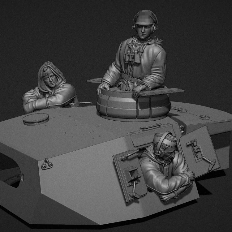 Фигурка от небоядисана смола в мащаб 1/35, членовете на екипажа на танк, 3 фигурки