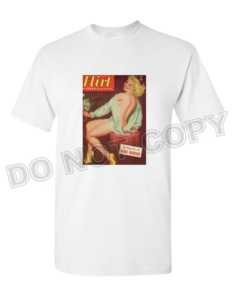 Тениска 100% памук Бяла Vtg Хубаво Момиче 50 Flirt Magazine Забавно Корица