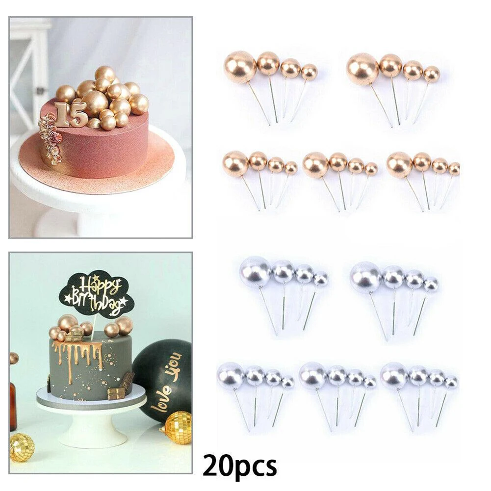 Декоративен topper за торта, 20pcs златната топка за кифли, задраскване украса за партита, дунапрен и жично материал, различни размери