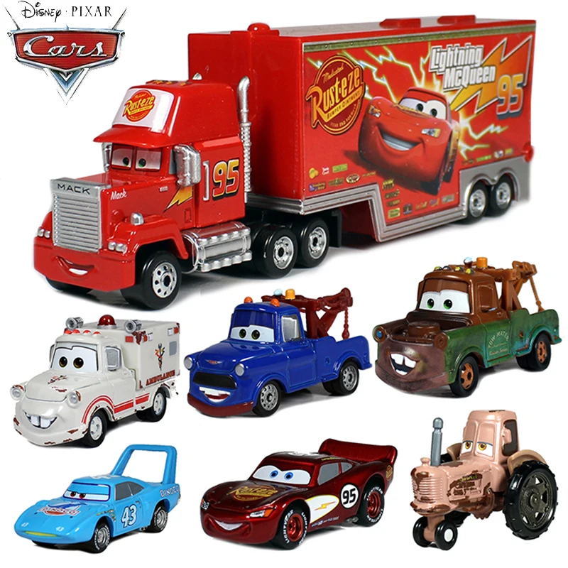 Една истинска Колекция от Pixar Cars Mater Синьо-Бяла Тъмна Серия Skin Lightning McQueen Alloy Играчка Машинки за Деца, 1:55