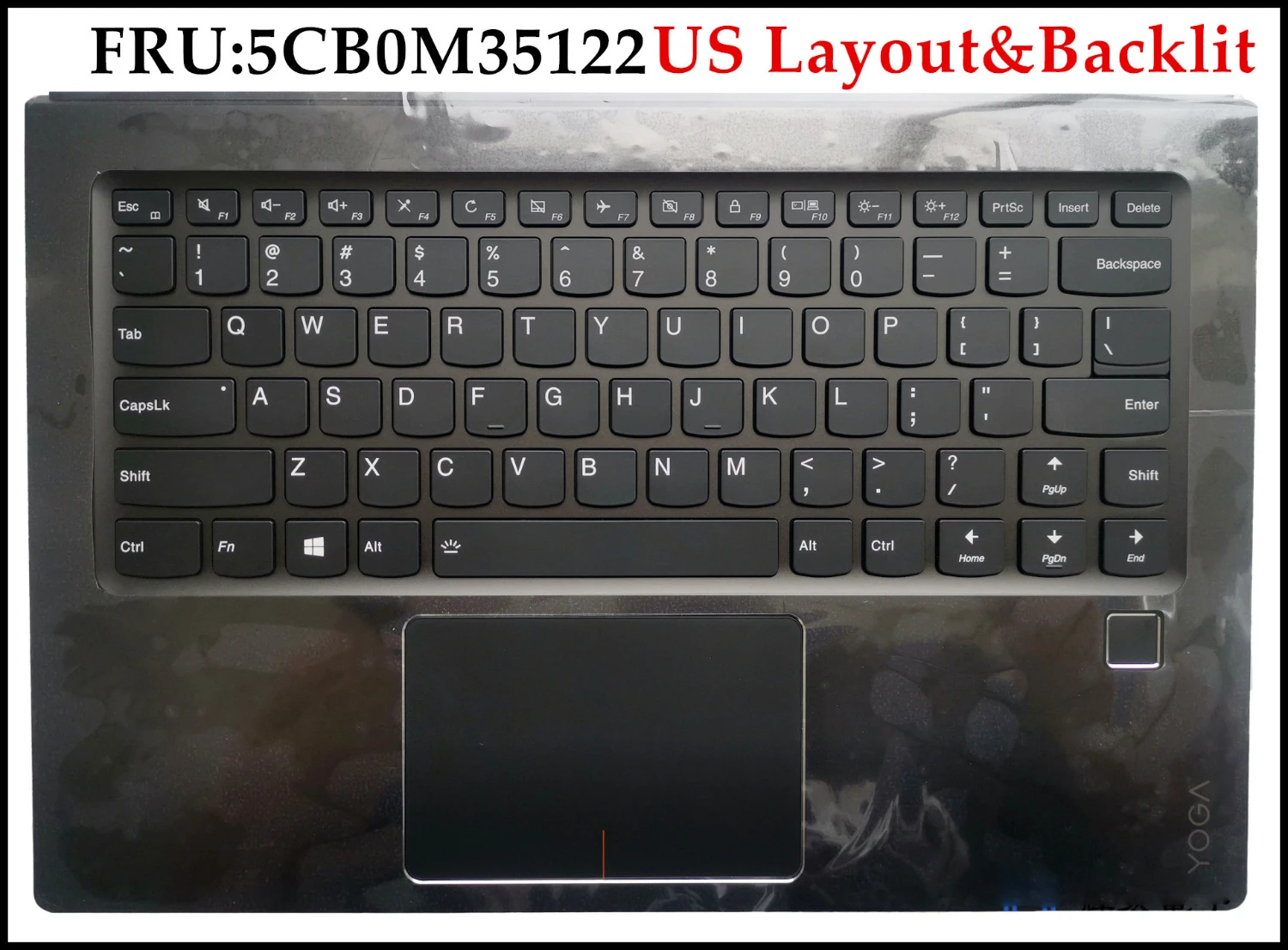 Модел: 5CB0M35122 За лаптоп Lenovo Yoga 910-13IKB Yoga 5 Pro Клавиатура с тачпадом, стойка за пръстови отпечатъци, удобно оформление на САЩ с подсветка