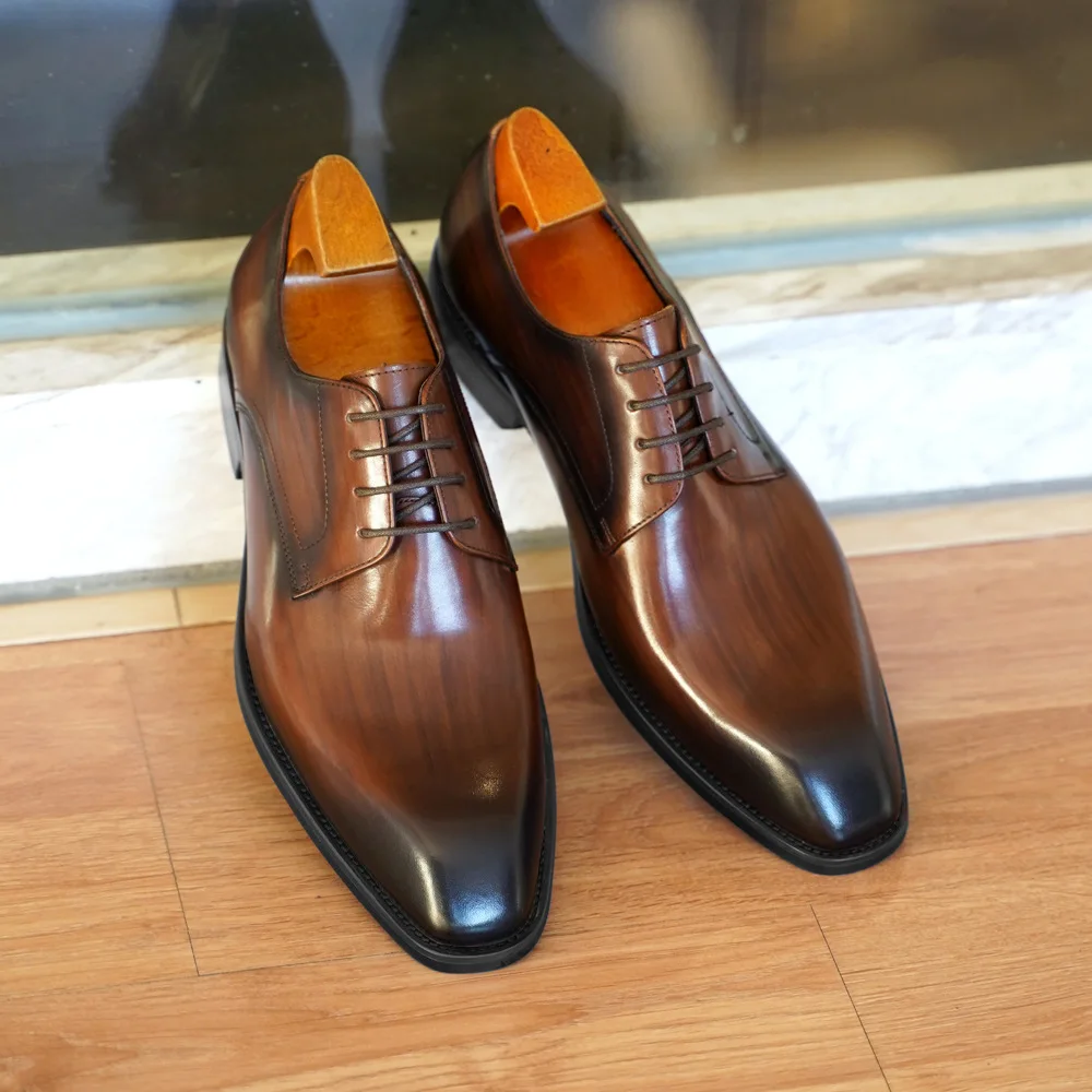 Мъжки Модел обувки Дизайнерски Светски С Костюм От Луксозна Кожа Със Стилна Шнур От Естествена устойчива на износване на Кожата В Минималистичном Бизнес Стил zapato