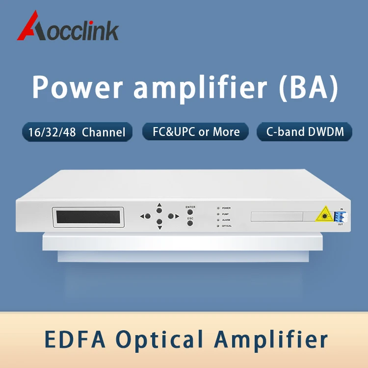 Оптичен усилвател на мощност EDFA C-band DWDM система; Засилване на CH16/CH32/CH48 30 dbm; Мощност dc + ac