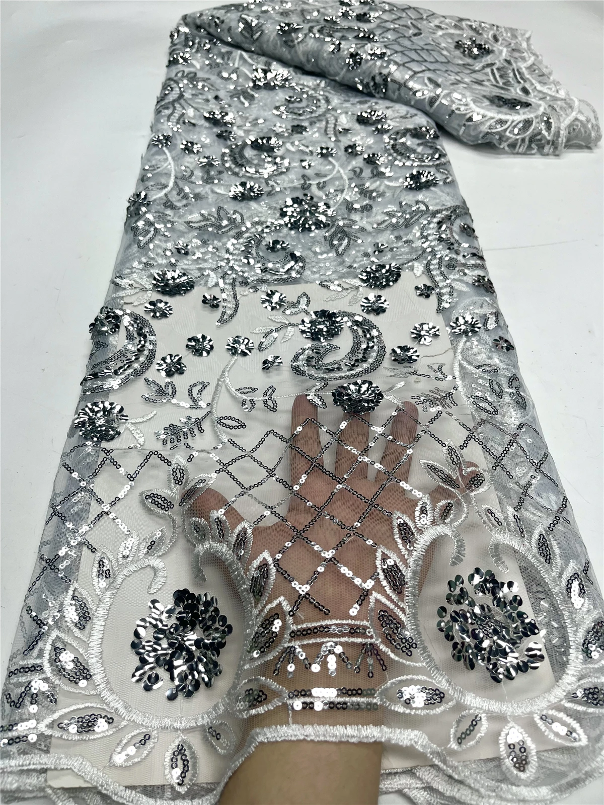 Сребърен Африканска Лейси Плат 2023, Висококачествена Мода, Нигерия, Расшитая Пайети, Френски Тюл, Лейси Плат За Нигерийски Сватба