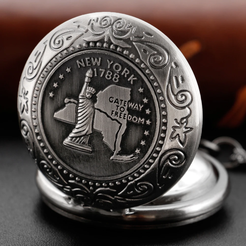 1788 Американската статуя на Свободата Кварцови часовници джобни Steam Punk реколта часовници-ключодържател с веригата Модерен висулка Колие Коледен подарък