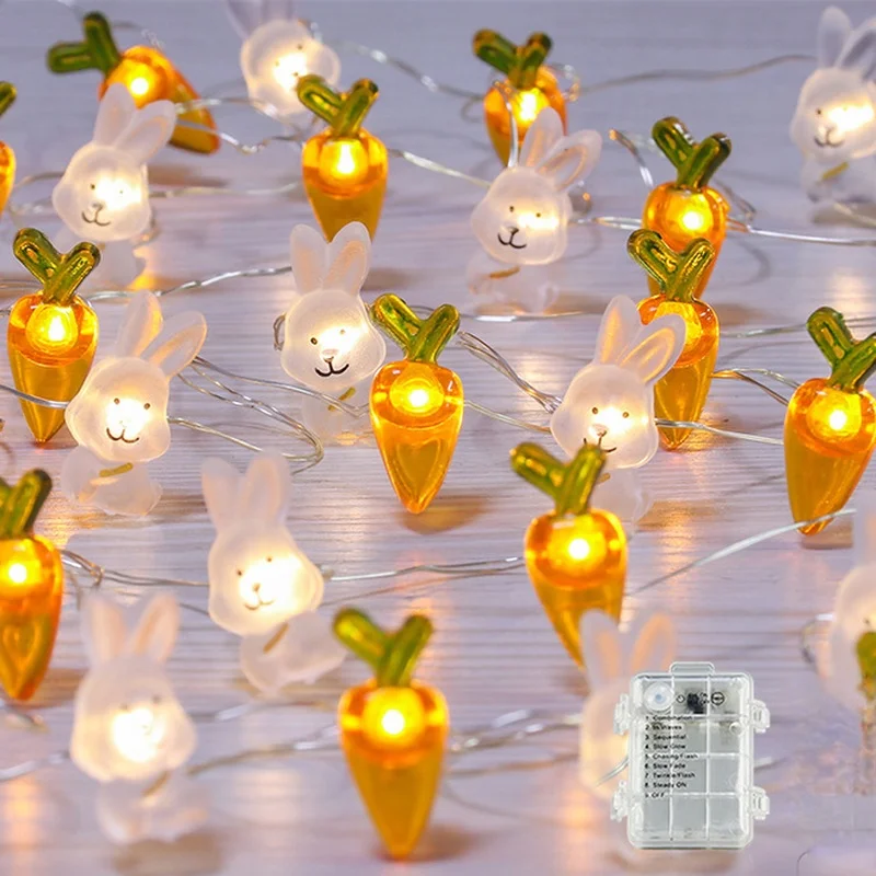 2 м 20 фенери, led венец с заешко и моркови, украса на Великденски, Водоустойчив Акумулаторен кутия, Коледна Празнична украса за Великден партита