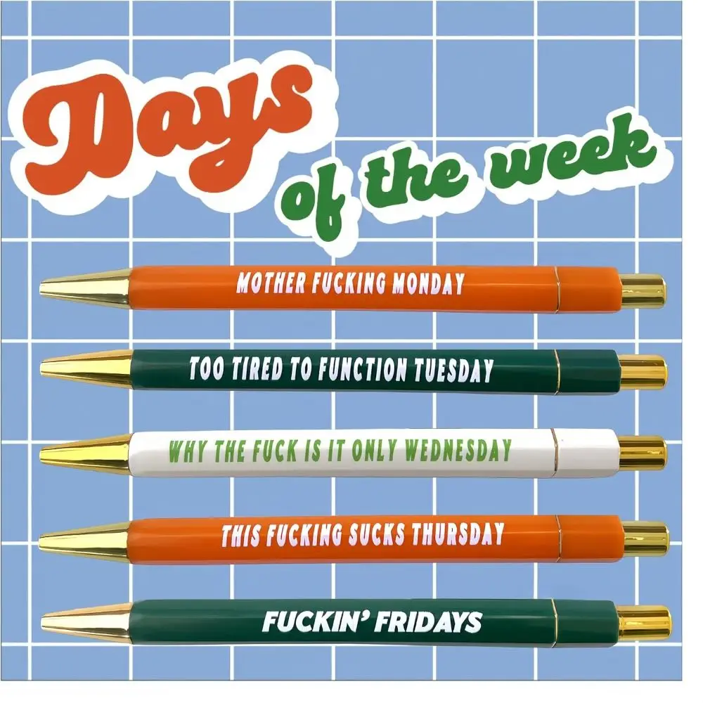 5 бр./компл. Комплект дръжки Days of the Week Pen Set Push Type Over It Pen Set Пластмасови химикалки за подписване Cool Aunt Pen Set People Суча Pen Set
