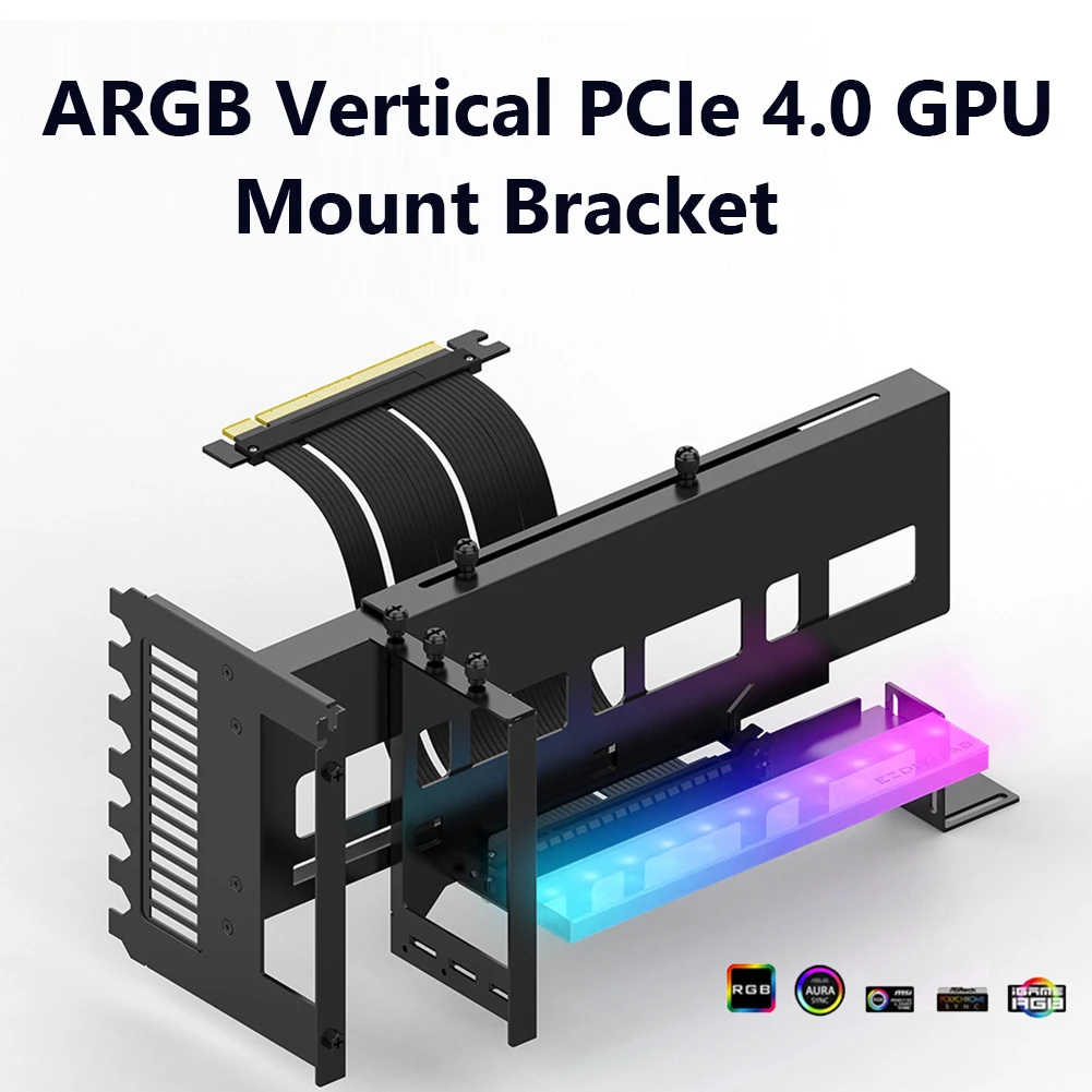 Оттичане на притежателя RGB Light Оттичане, скоба за закрепване с кабел-адаптер PCI-E 4.0 X16 5V 3PIN ARGB за корпуса на ATX и Компютърни аксесоари