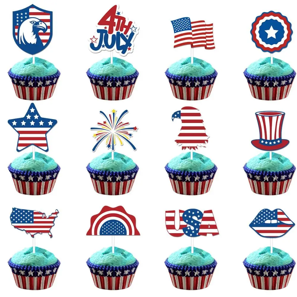 Topper за тортата за Деня на Независимостта, поставяне на хартата за кифли 4 юли, празник на тематичните партита в чест на САЩ, украса за печене, за да проверите за diy