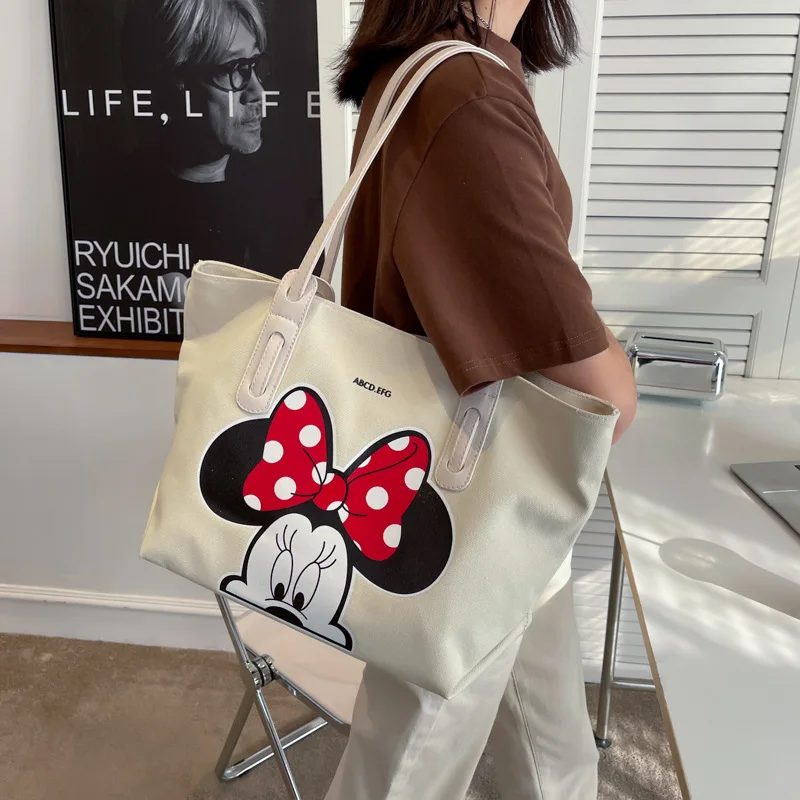 Холщовая чанта Disney с Мики Маус, дамски лятна новост 2022 г., по-голямата голям мультяшная чанта-тоут, ежедневна чанта