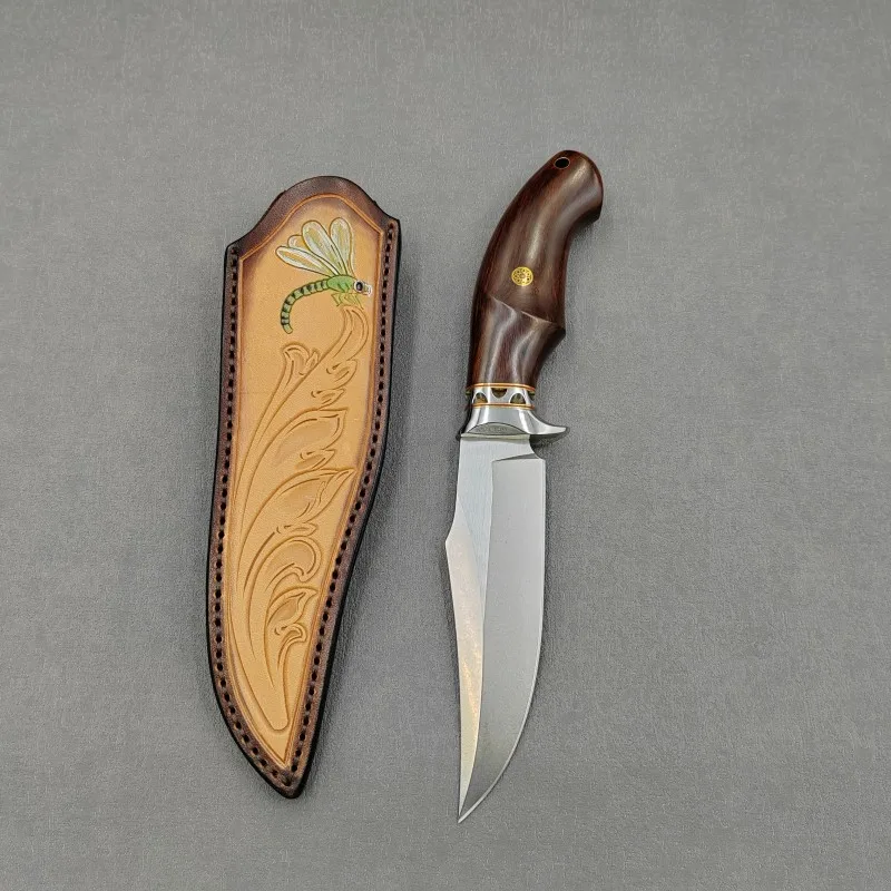 Стоманен нож с фиксирано острие M390 с дръжка от американския пустинен железен дърво за външна употреба, Тактически Ловен прав нож за оцеляване