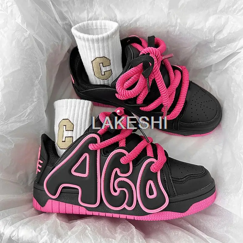 Маркови маратонки Дамски Вулканизированная обувки Черен Розов Дамски обувки на висок Клас марка Пролет Лято Ежедневни обувки на платформа Дамски