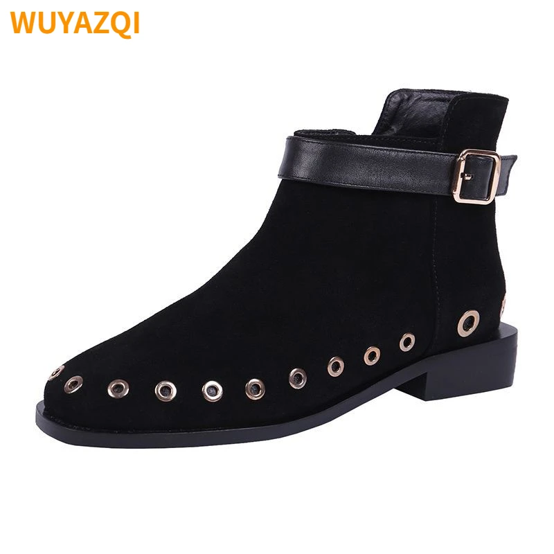 WUYAZQI/ Нови Дамски обувки Martin, Модни дамски обувки с висок берцем; Дамски обувки от матирана кожа; Ежедневни