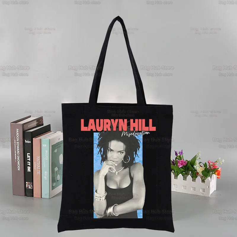 Голяма дамска чанта за пазаруване Fugees Refugees Lauryn Hill, холщовая чанта-тоут, чанти през рамо, пазарска чанта, чанта от черен плат, екологично чисти