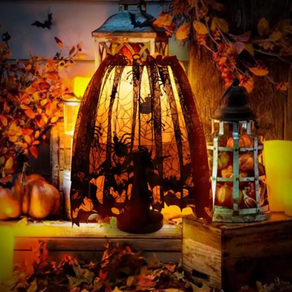 Декор Хелоуин Прилеп Паяжини Лампа за лампи Капак Лейси Лента Завеса Декорация на Камина