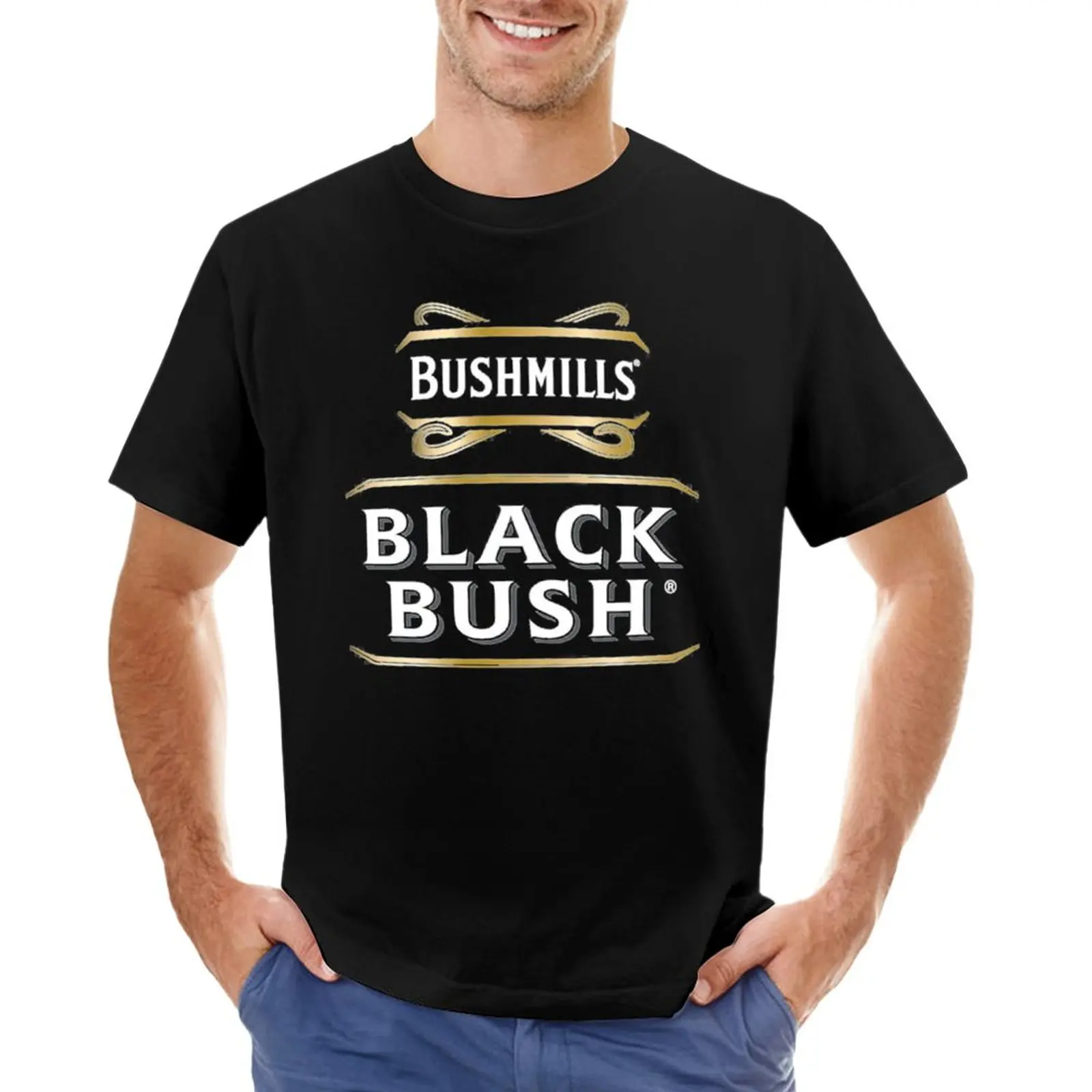 Тениска premium Black Bush Whiskey, потници в големи размери, облекла в стил хипи, тениска с къс ръкав, мъжки дрехи