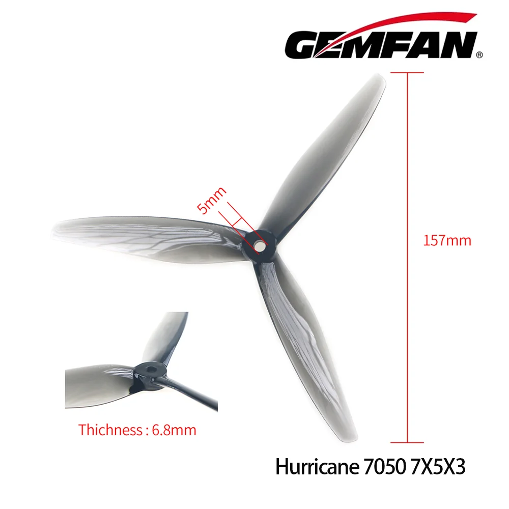 2 чифта Gemfan Hurricane 7050 7X5.0 3-Лопастный PC Перка за FPV 6-инчов безпилотен самолет на Далечни разстояния Freestyle САМ резервни Части 2806.5 2808 Мотор