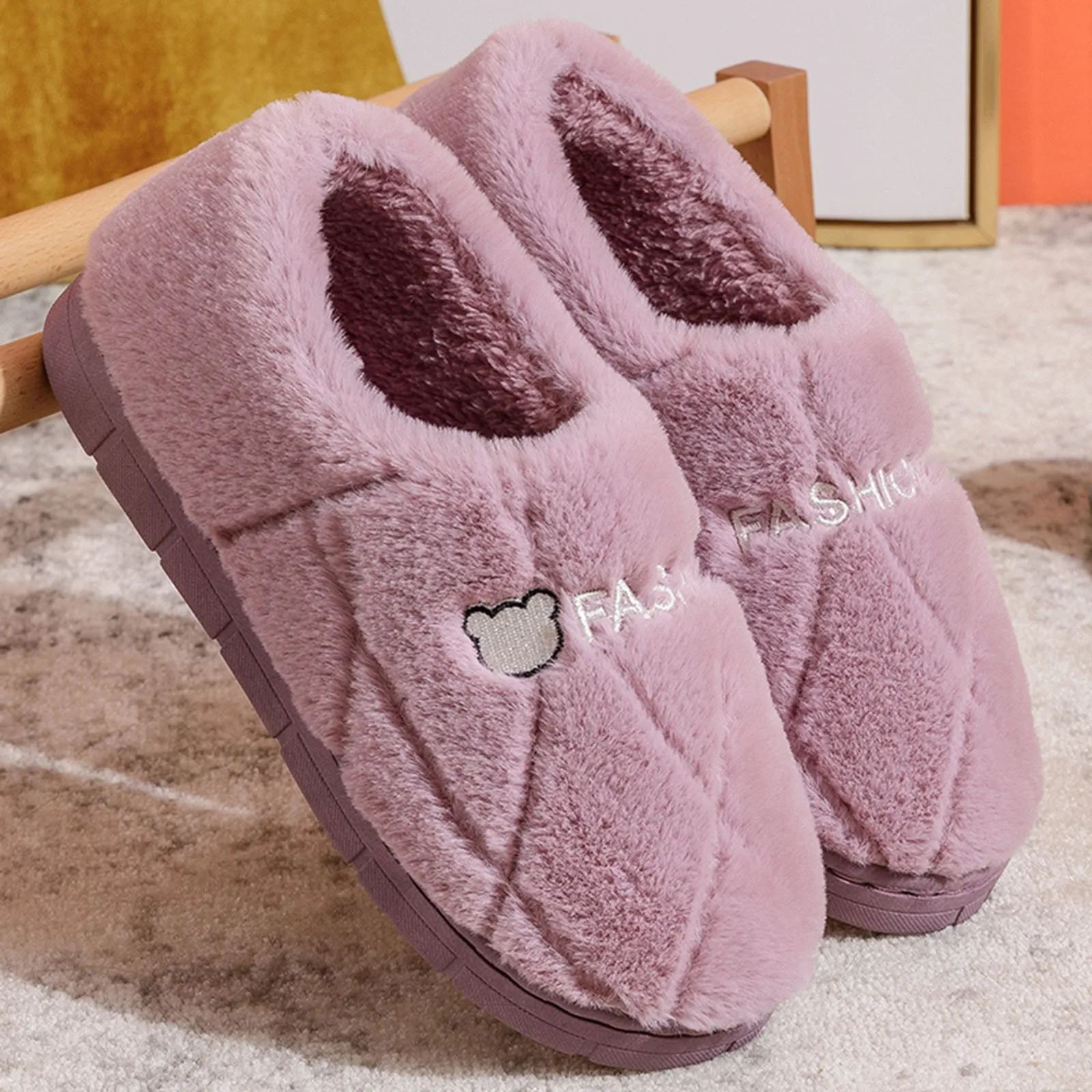 Зимни двойка Wimen Warm Home Baotou h С меко дъно, удобни обикновена памучни чехли на равна подметка