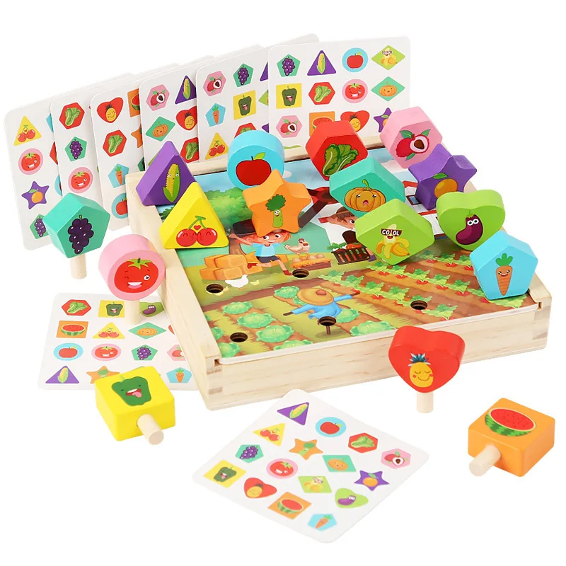 Играчки Монтесори за деца, уроци по сметката на Цветове, Форми, Плодове Зеленчуци, образователни игри за избор, ранно образование, дървени играчки