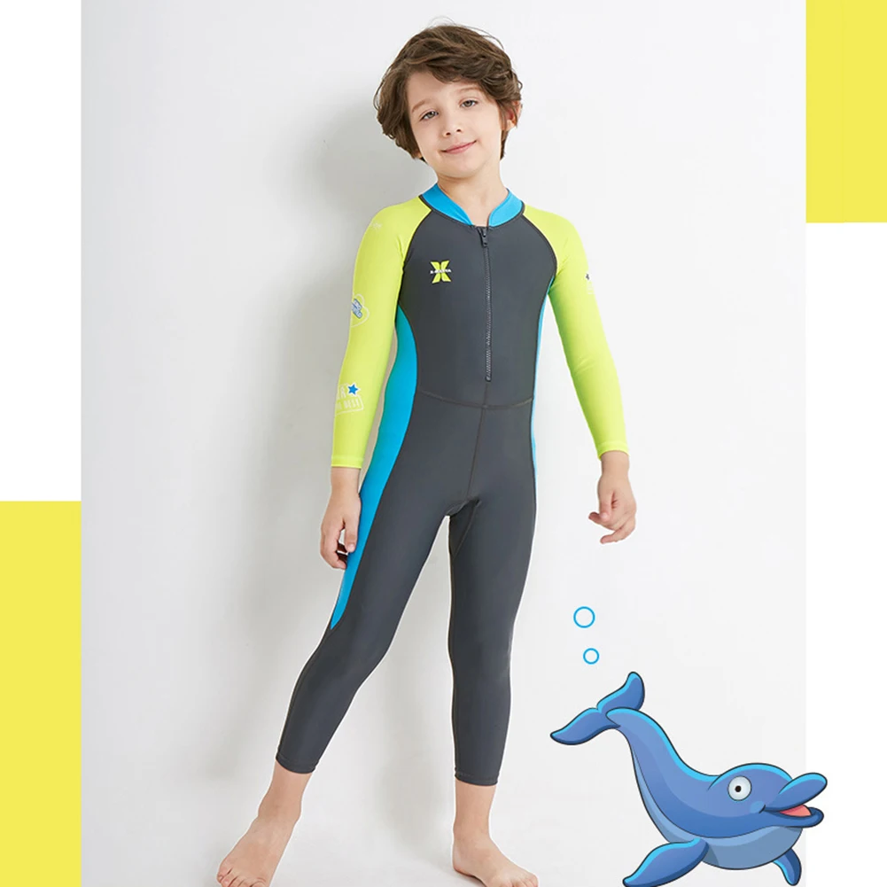 Детски дрехи за гмуркане и сърф, едно парче бански костюм за гмуркане с дълги ръкави, защита от ултравиолетови лъчи с цип, улични аксесоари