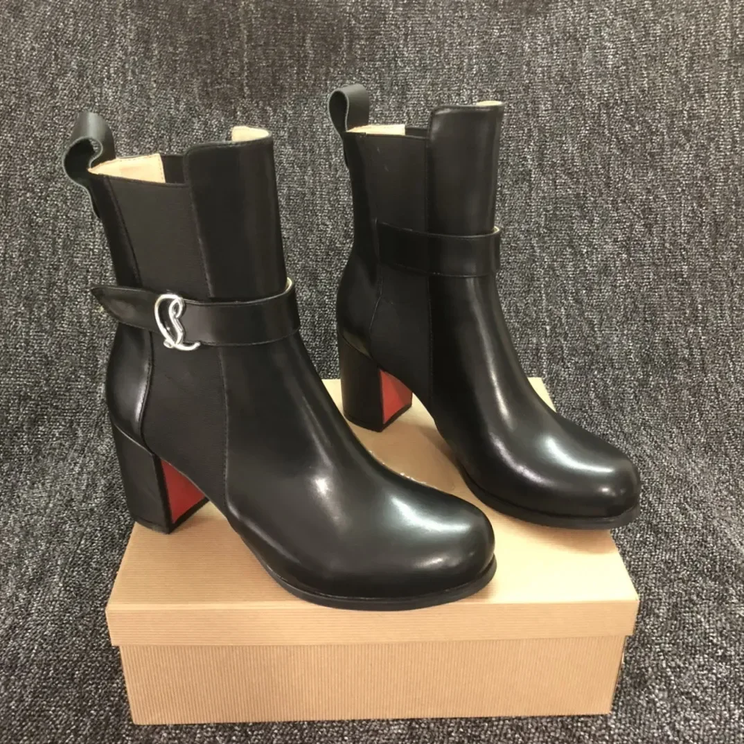 Модни обувки от естествена кожа на висок ток, женски модел обувки с кръгло бомбе, елегантни Пикантни зимни дамски обувки Челси 2023 г., дамски обувки