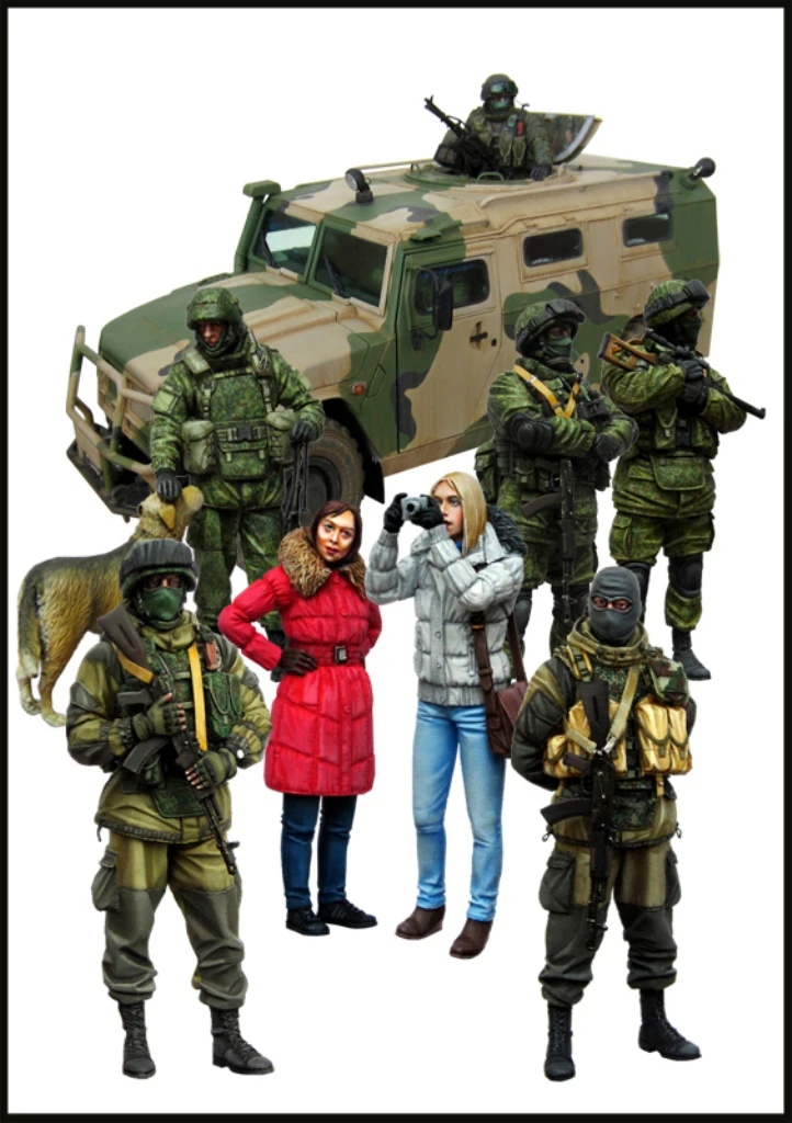 35404 Фигурка от смола, съвременни руски фигурки на един войник и едно момиче, небоядисана в разглобено вид 1:35