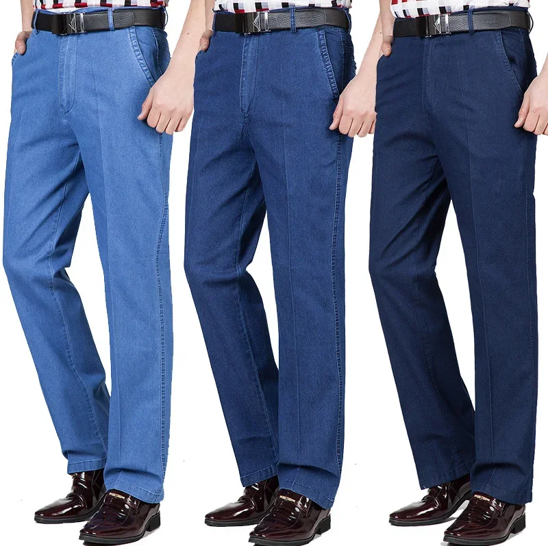 Мъжки Свободни Стрейчевые Бизнес Ежедневни дънкови панталони с висока талия, мъжки дънки на средна възраст, есен и зима 2023 година