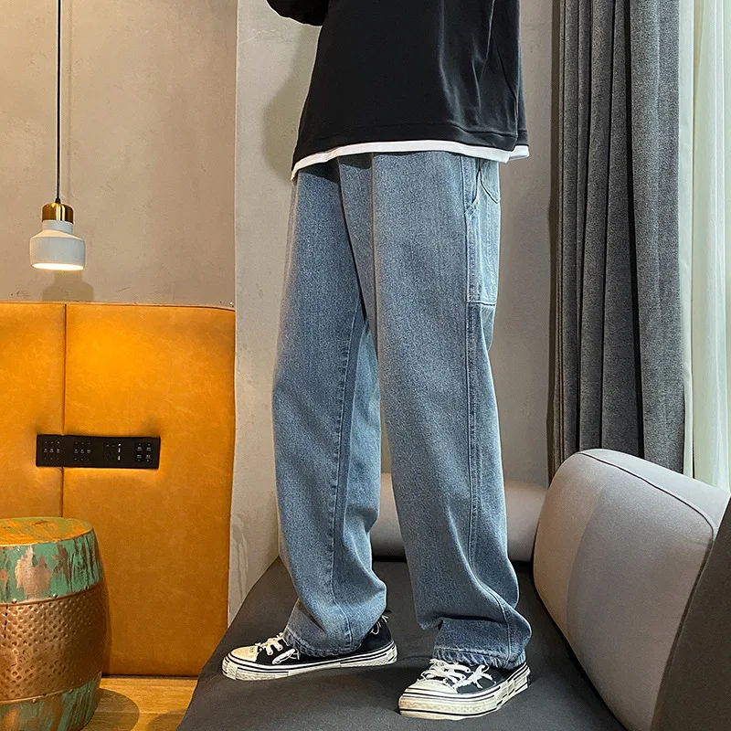 Модерен мъжки реколта широки дънкови панталони с принтом в стил хип-хоп, дънкови панталони свободно, намаляване, Harajuku, градски стил, мъжки дънкови панталони, мъжки
