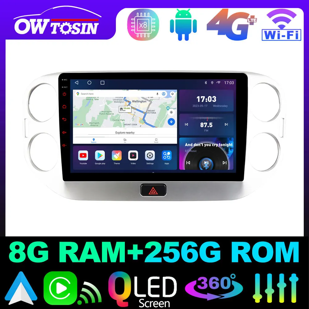 Owtosin Процесор Qualcomm 8 + 256G Android 12 Авторадио За Volkswagen Tiguan 1 2006-2017 DSP 4G SIM WiFi GPS Навигация Стерео CarPlay